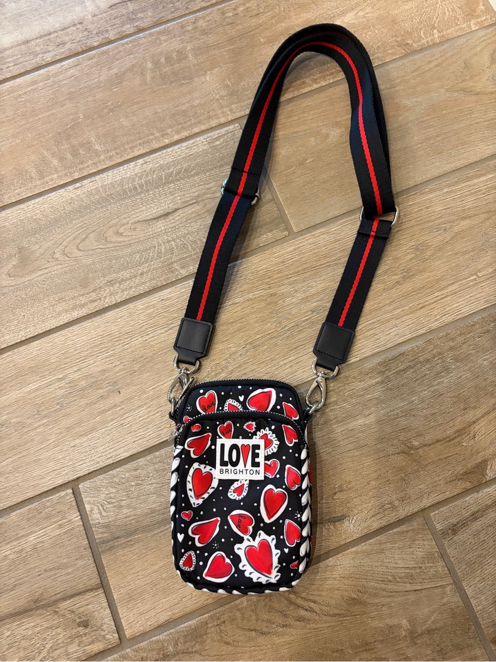 Brighton Hearts A Flutter Utility Bag 
Black Red Heart Crossbody Phone Bag New
